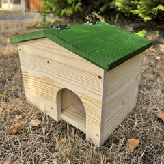 Premium Wooden Hedgehog House - Hinged Green Roof Hibernation Shelter