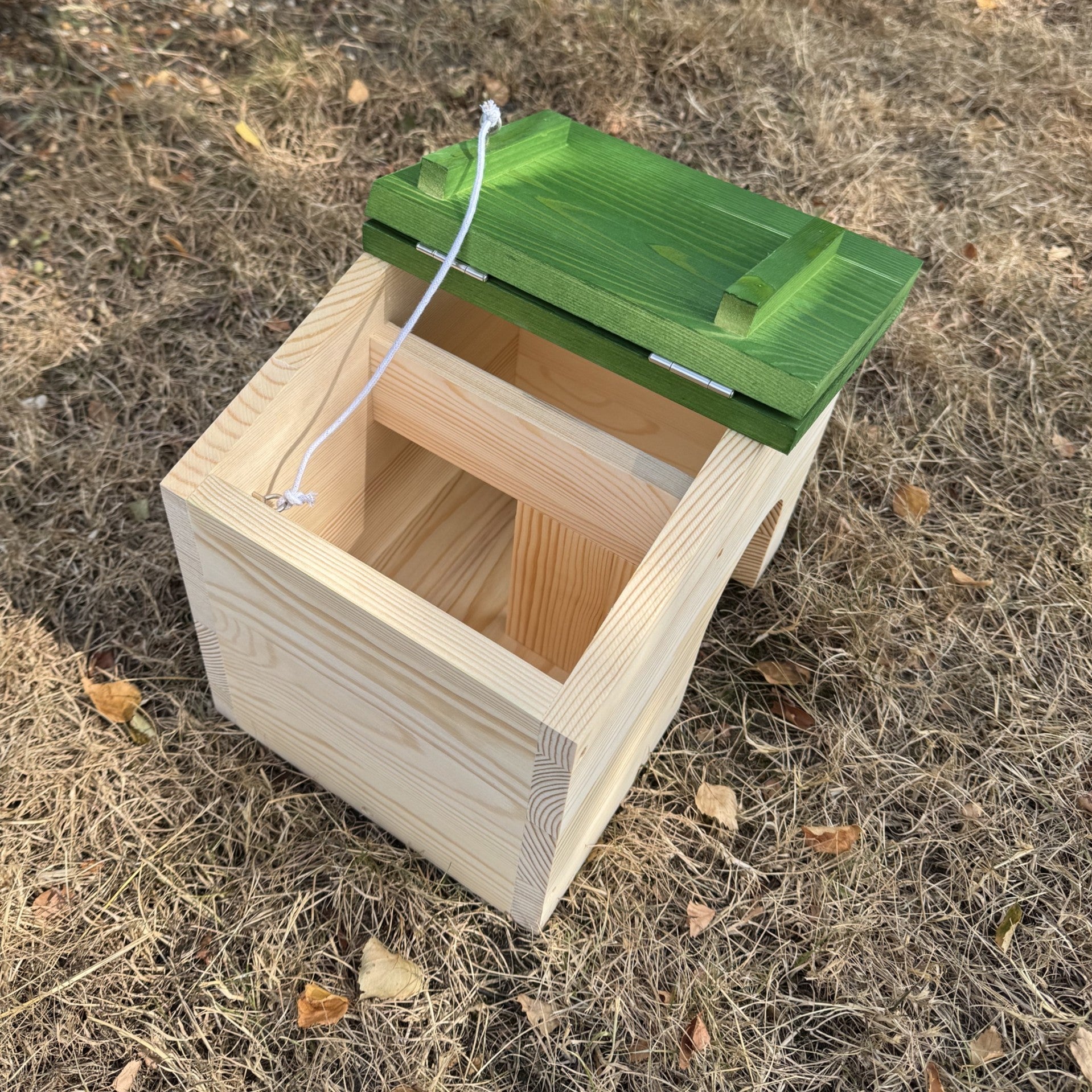 Premium Wooden Hedgehog House - Hinged Green Roof Hibernation Shelter