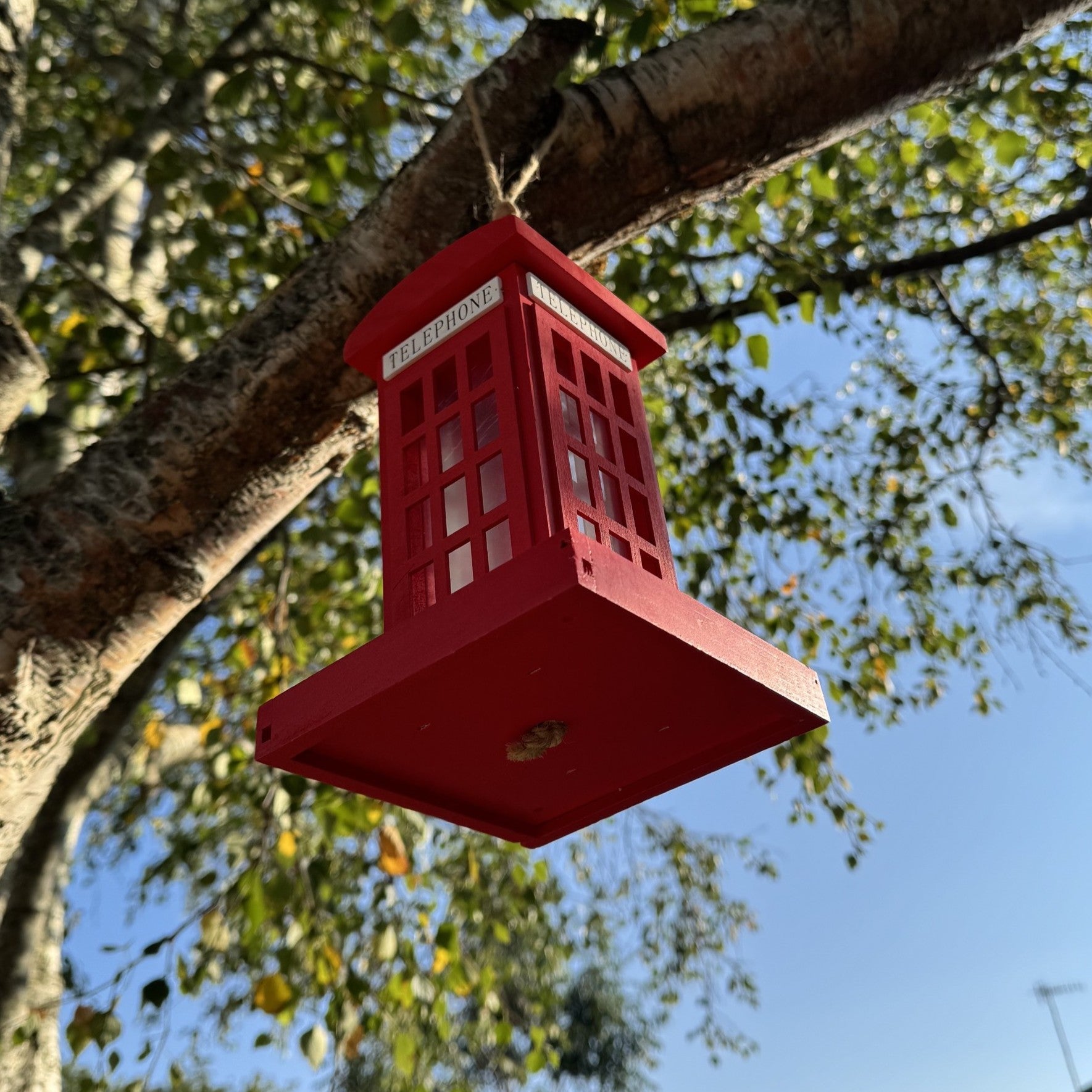 Telephone Box Wooden Bird Seed Feeder (Set of 2)
