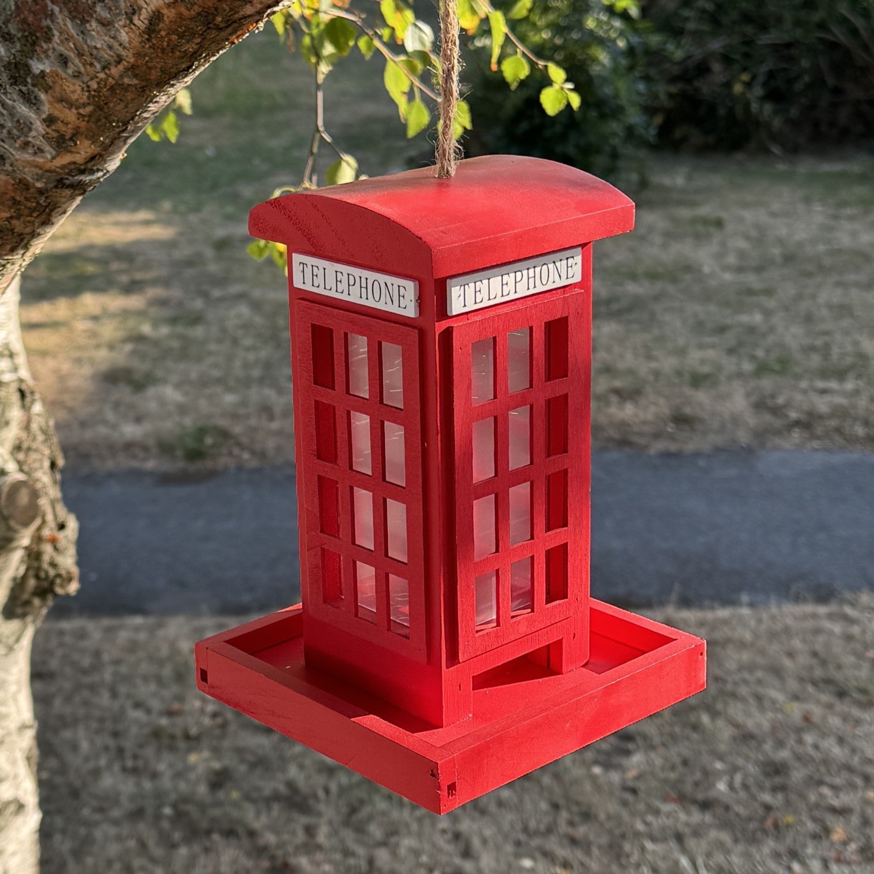 Telephone Box Wooden Bird Seed Feeder (Set of 2)