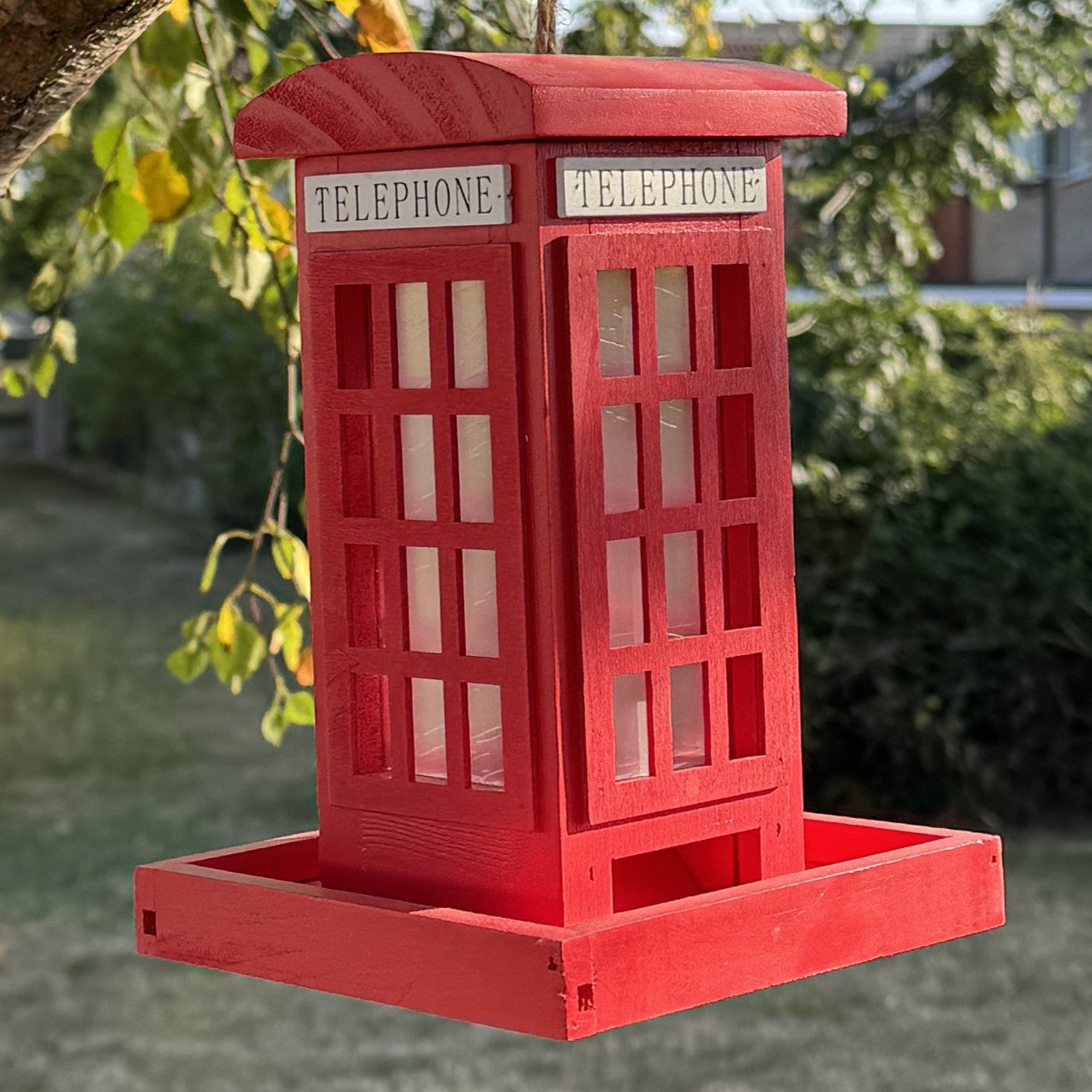 Telephone Box Wooden Bird Seed Feeder (Set of 2)