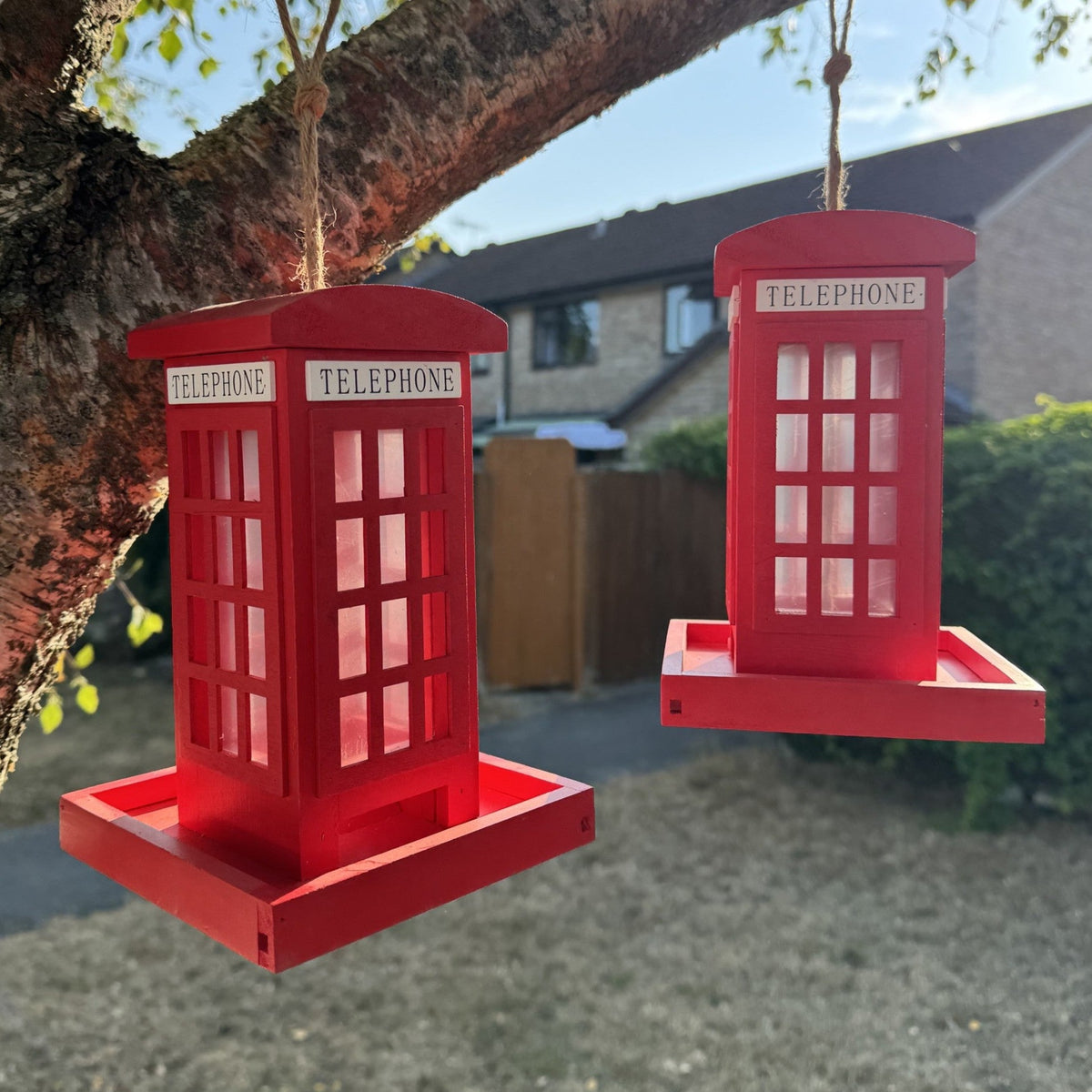 Telephone Box Wooden Bird Seed Feeder (Set of 2)