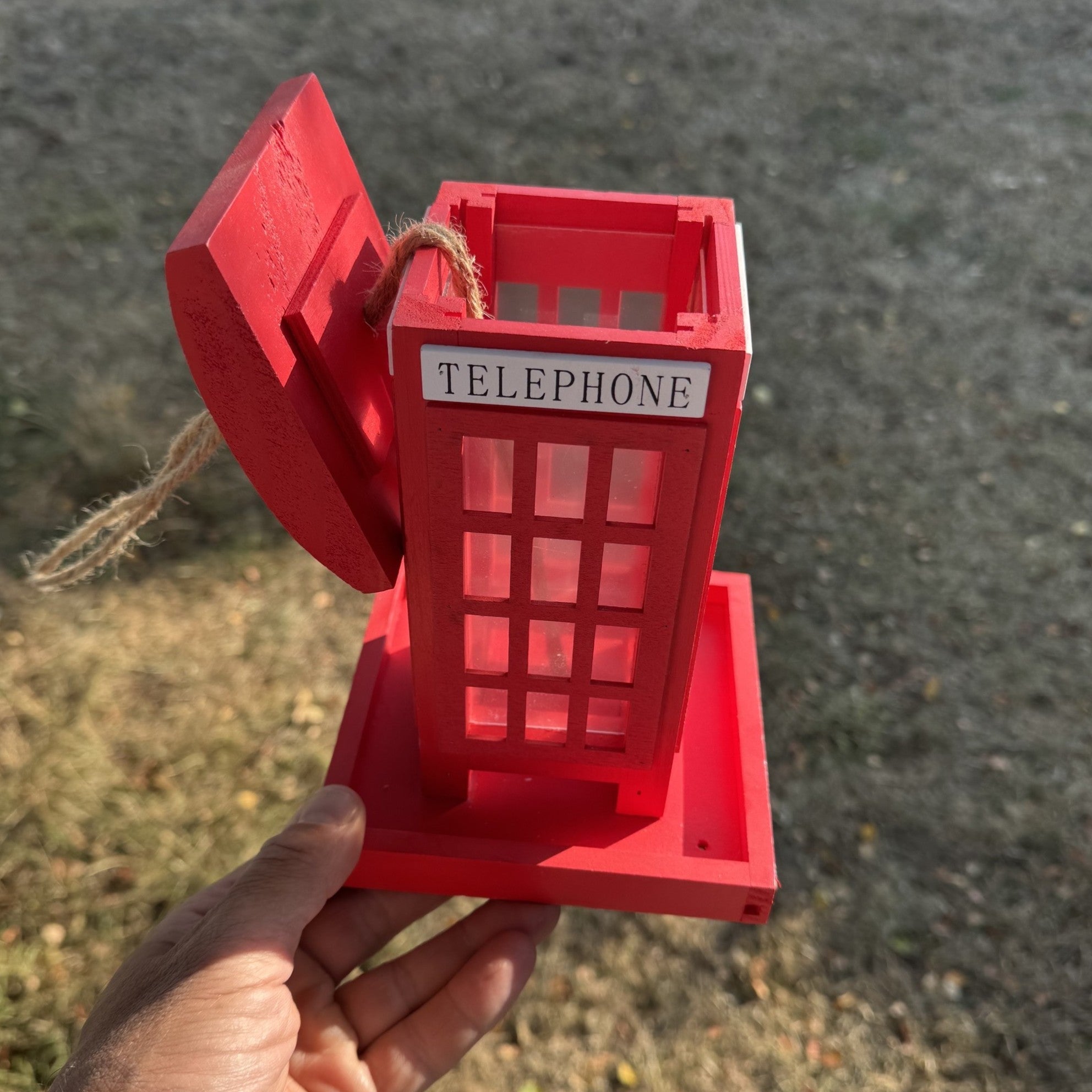 Telephone Box Wooden Bird Seed Feeder (Set of 2)