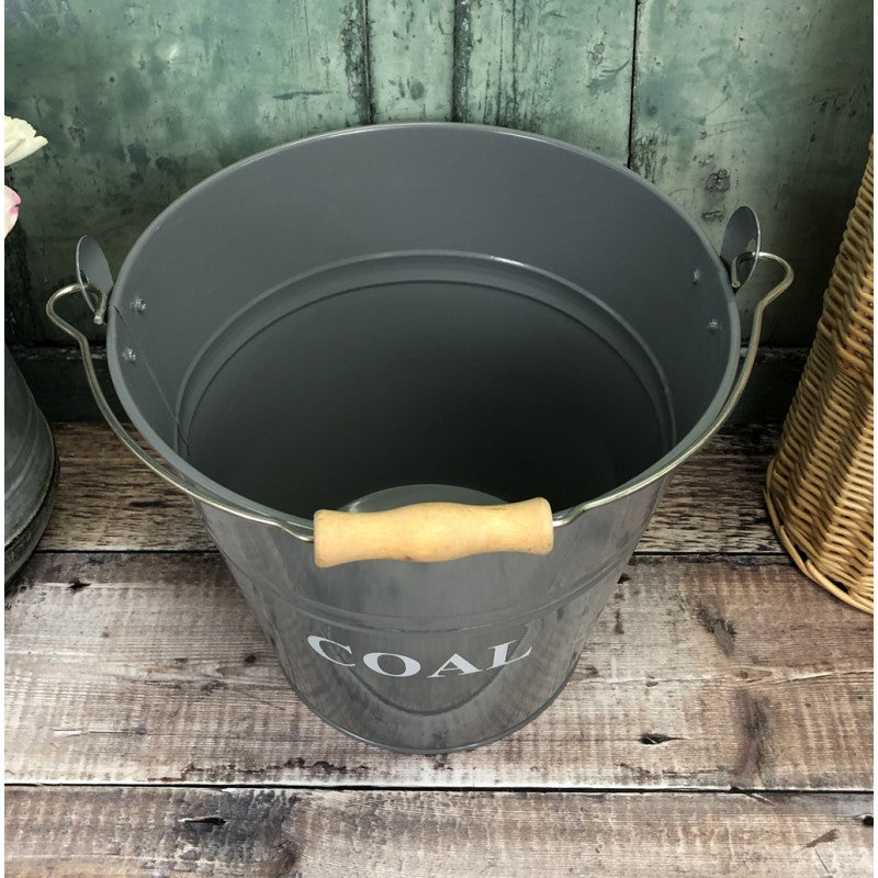 Large Metal Fireside Fireplace Coal Bucket in French Grey