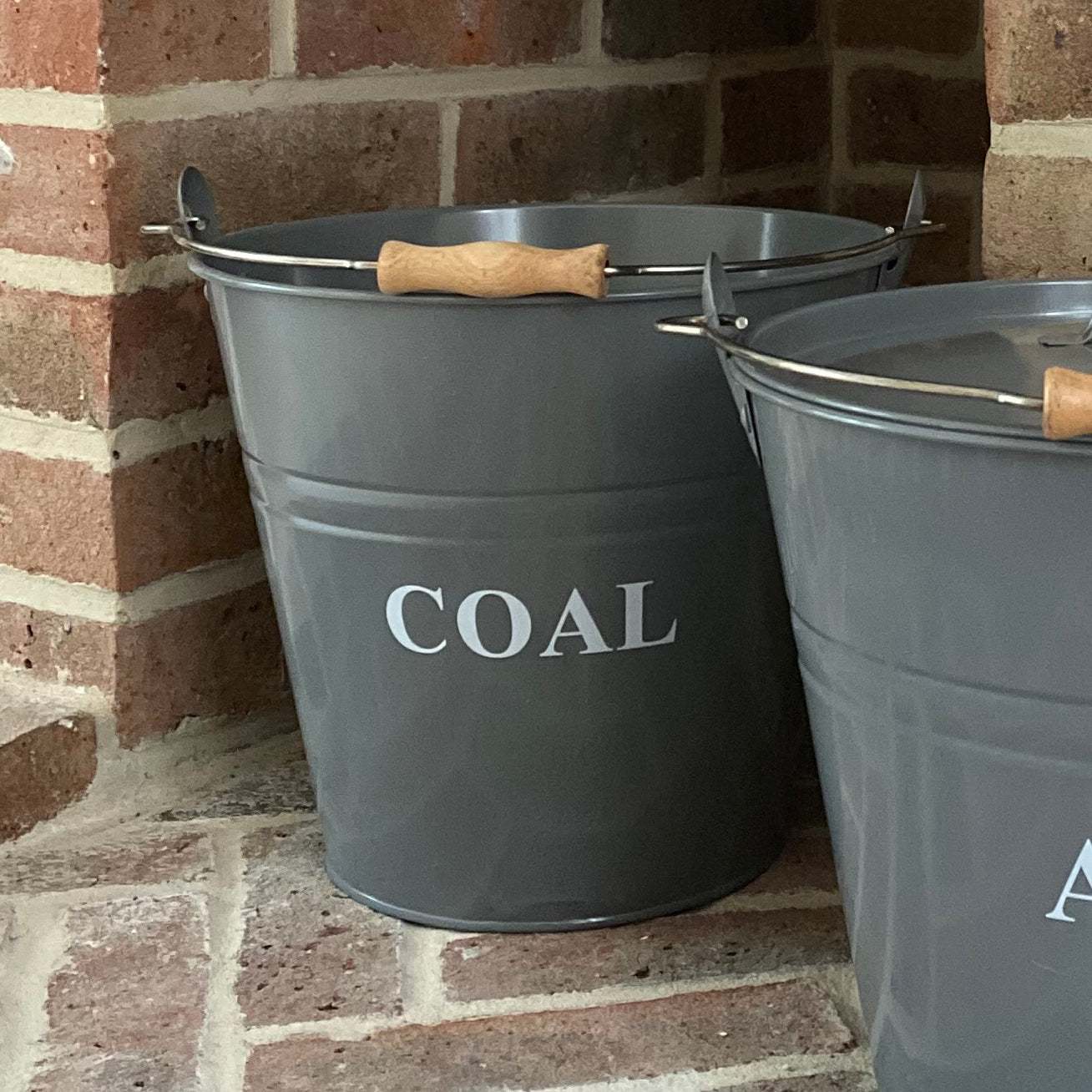 Large Metal Fireside Fireplace Coal Bucket in French Grey