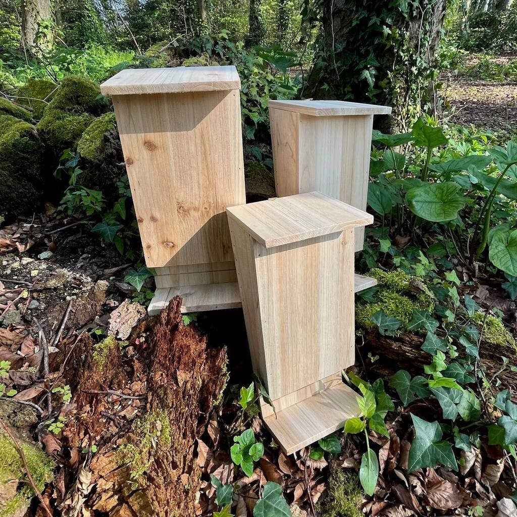 Wooden Bat Box House Rooster Nest with Landing Perch (Set of 3)